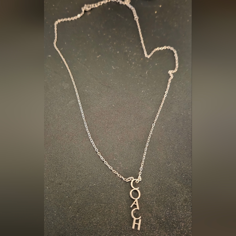 Coa ch Silver-Tone Vertical Logo Pendant Necklace - Picture 7 of 7